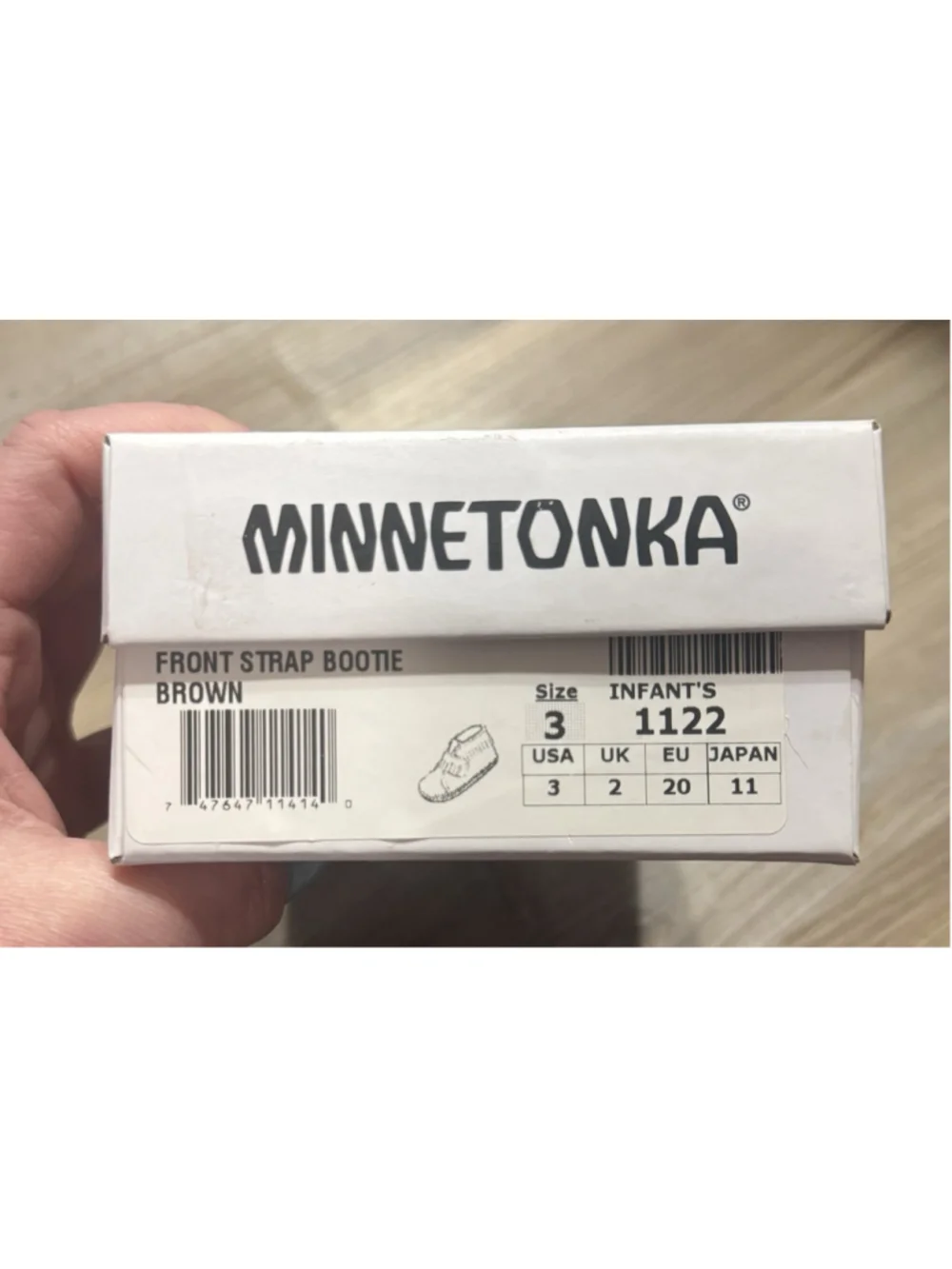 Minnetonka Moccasins Infants Front Strap Bootie, Brown, Size 3